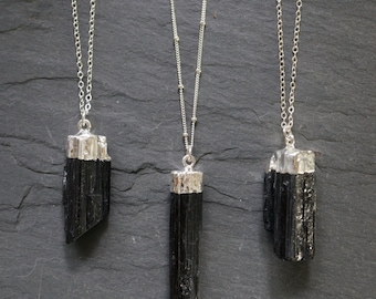 Black Tourmaline Necklace / Raw Tourmaline Necklace / Tourmaline Necklace / Silver Tourmaline Necklace / Raw Tourmaline Pendant