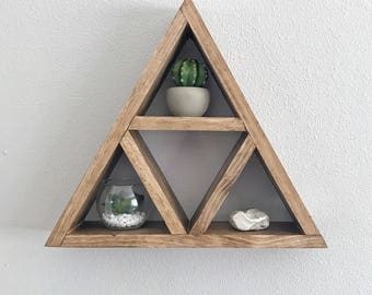Rustic modern geometric 5 triangle shelf stand, home wall decor accessory holder succulent holder, keys, wallet holder