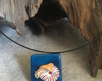Polymer Clay Nautilus necklace pendant