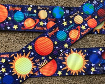 3 y Outer Space ribbon boys ribbon Jupiter ribbon planet Martians Aliens Outer Space Grosgrain Ribbon 7/8" Kids Cartoon Hair Bows Ribbons