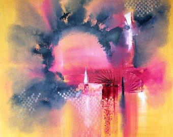 One day my heart is gone - fantastic style landscape painting - oil on canvas painting 80 x 80 cm
