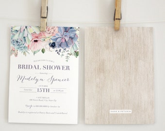 Watercolor Boho Succulent Bridal Shower Invitation, Floral Succulent Bridal Shower Invite, Boho Chic Bridal Shower Invite, Envelope Liner