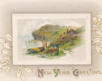 Vintage Style Double Banner Sign Garland Happy New Year by