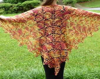 Knitted Multi Color SHAWL by Akimova, fall leaves color