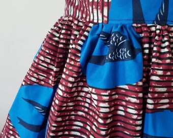 In African ankara pink and blue high waist skirt