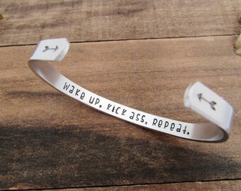 Wake Up Kick Ass Repeat Bracelet - Hidden Quote - Graduation Gift - Secret Message