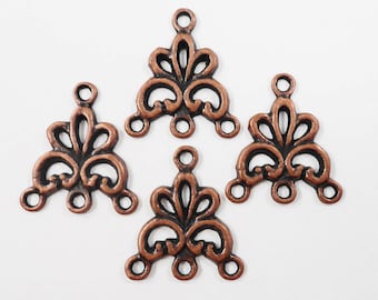 Copper Chandelier Earring Findings, Antique Copper 3 to 1 Connector Pendants, Connector Charms, Earring Connectors, Jewelry Findings 6pc