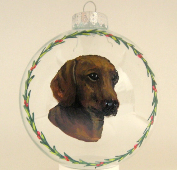 dachshund custom pet portrait glass ornamenthand painted dachsund christmas ornament
