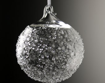 clear textured snowball blown glass ornament