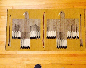 Double eagle navajo rug, vintage navajo rug, two eagles navajo rug, southwestern rug, eagle rug, bow and arrow rug, Native American rug