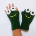 Green Frog Hand Knit. Fingerless Gloves. Green Color. Boys