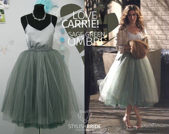 Carrie Bradshaw Ombré Tulle Skirt Leaf Green 7 Layers Super Puff exclusive handmade layers, Prom Dress Tulle Skirt Woman, Tulle Skirt Bridal