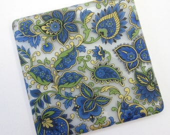 Blue gold Paisley coaster, handmade glass coaster, Paisley mug mat, blue wine glass coaster, wine lover, new home gifts