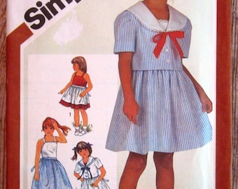 Little Girls Sailor Style Sundress and Unlined Jacket Size 4 Vintage 1980s Simplicity Pattern 5863 UNCUT