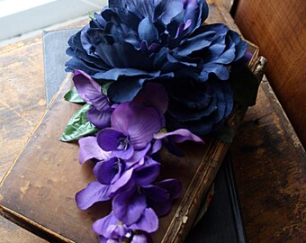 Enchanting Night Hair Clip Fascinator - Vegan, Short Hair, Wig Clip, ATS, Tribal, Belly Dance, Fairy, Wisteria, Navy, Blue, Purple, Cosplay