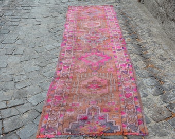 pink rug, turkish rug, hallway rug, long pile rug, oushak rug, moroccan rug, organic rug, wool rugs, Free Shipping 2.6' x 10.2' Code 2587