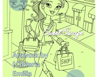 1 Shopping Digital Coloring Page