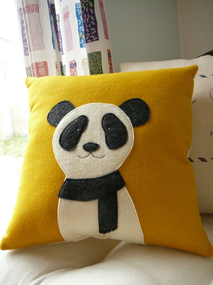 Panda Pillow Pillow Cover Decorative Pillow Mustard