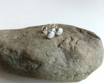 Sterling Cultured Opal Stud Earrings