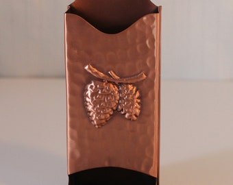 Vintage 50s copper match holder // Gregorian match keeper with pinecone pattern // Made in USA