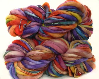 Handspun Yarn handyed fine Polwarth wool thick and thin bulky single