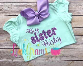 Big Sister Applique Ruffle Shirt- Personalized Shirt- Pregnancy Annoucement- Sister Shirt- Short or Long Sleeve
