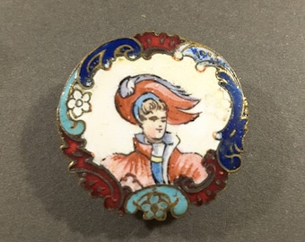 Early 1800's Champleve enamel hand painted button.