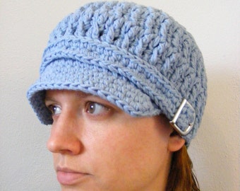 Womens Newsboy Cap Womens Newsboy Hat Womens Cap Womens Hat Light Blue Newsboy Crochet Newsboy Silver Buckle Fall Accessory Winter Hat