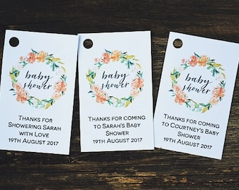 Floral Wreath Baby Shower Tag Template, Editable Thank You Favor Tags, , Instant Download PDF
