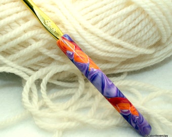 Polymer clay crochet hook, Boye new size H/8 or 5.00mm, handmade design, ready to ship