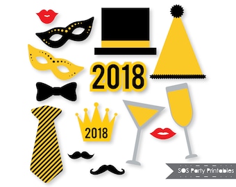 New Years 2018 Photobooth Props, New Years Eve Party, New Years Printables, New Years Photo booth props, Printable Props, Instant Download
