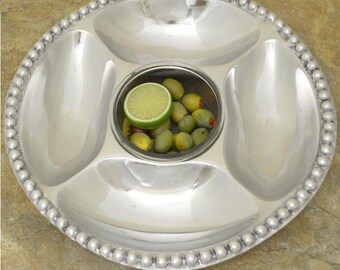 Beaded Round 5 Section Chip and Dip With Round Glass