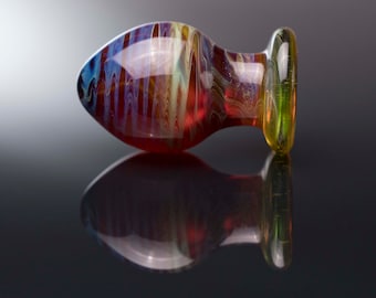Glass Anal Plug - Medium - Green & Indigo