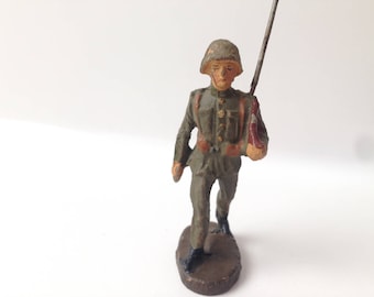 Vintage Elastolin Lineol Composition Toy Soldier with Rifle on Shoulder