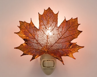 Real Sugar Maple Leaf Dipped In Iridescent Copper Night Light - Iridescent Copper Leaves