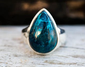 Shattuckite Ring 9 - Shattuckite Ring Size 9 - Shattuckite and Sterling Silver Ring - Blue Shattuckite Silver Ring - Blue Shattuckite size 9