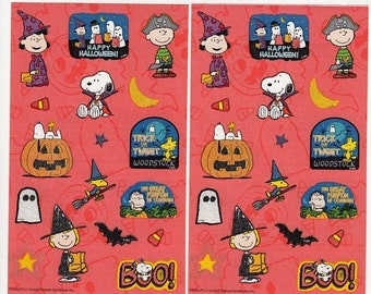 SALE Peanuts Halloween Sandylion Lot of Two Maxi Sticker Sheets - Snoopy Lucy Charlie Brown Ghost Bat Dracula Pumpkin Witch Collectible