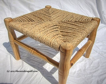 Heirloom Wood Child's Step Stool - Gift For Kids - Grandparents Great Gift - Woven Seagrass Seat