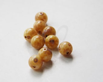 25pcs Czech Pressed Glass Druk Round-Op.Lt.Brown Alabaster Travertine 8mm (PG5083008)