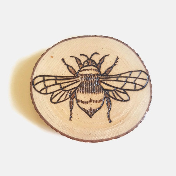 Bee Magnet Wood Burning Art Bee Wood Slices Pyrography