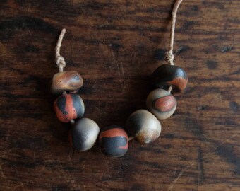 7 small ceramic beads; handmade; artisan beads; rustic beads; primitive earthy; craft beads
