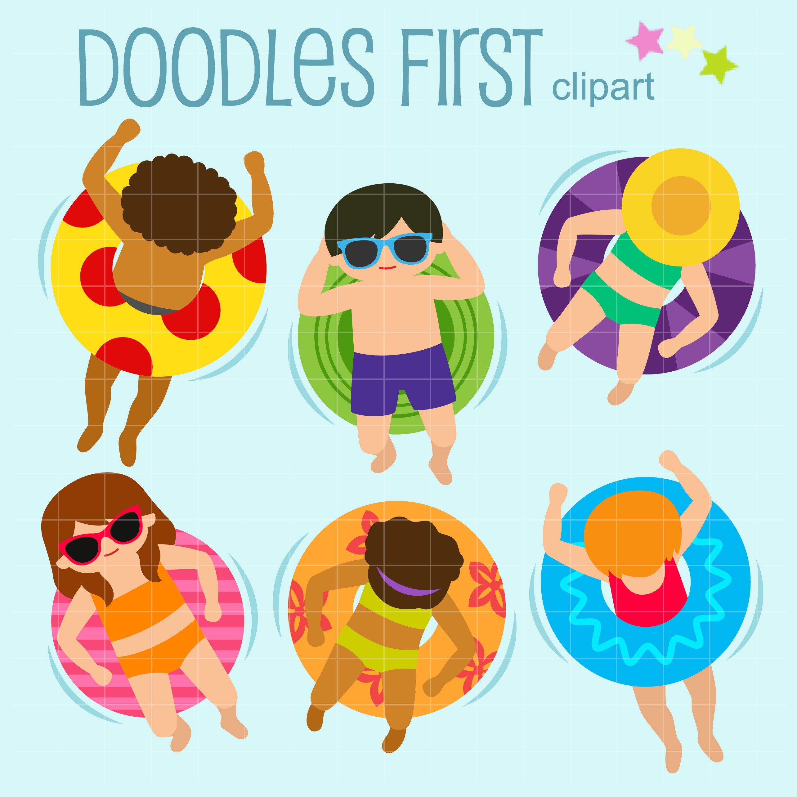 Kids in Pool Floaties Clip Art for Scrapbooking Card Making