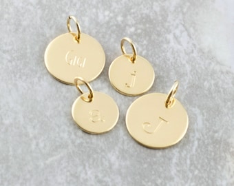 14k Gold Initial Charm Personalized Name Disc Solid Gold Name Pendant Tiny Gold Initial Charm Gift For Mom Mothers Day Personalized