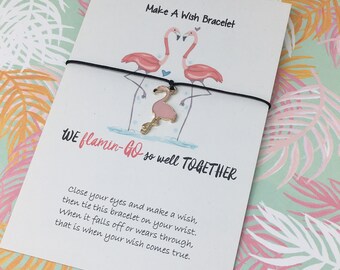 Make a Wish Bracelet, Charm Bracelet, We Flamin GO So Well Together, Flamingo, Flamingo Charm, Flamingo Jewelry, Enamel Famingo Charm