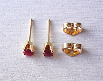 14K Gold Ruby Stud, Red Gemstone Earrings, July birthstone, Tiny ruby earrings