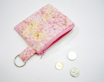 Beaded Pink and Gold Zippered Pouch or Wallet