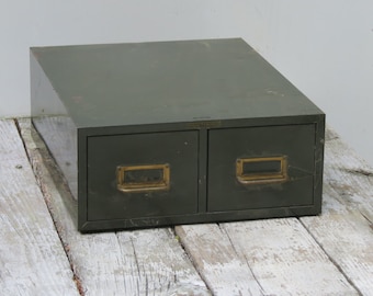 Old Green Metal Industrial Card Catalog File Cabinet Made in USA