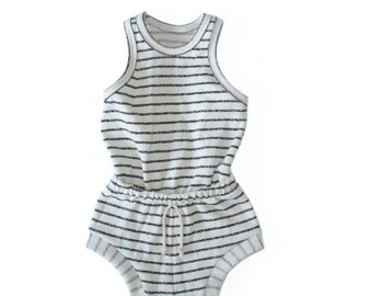 shortie tank romper in natural stripe