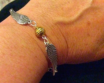 Harry Potter inspired bracelet, Golden Snitch bracelet, silver bracelet, Gifts for her