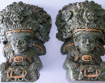 Mayan Design Figural Bookend Pair
